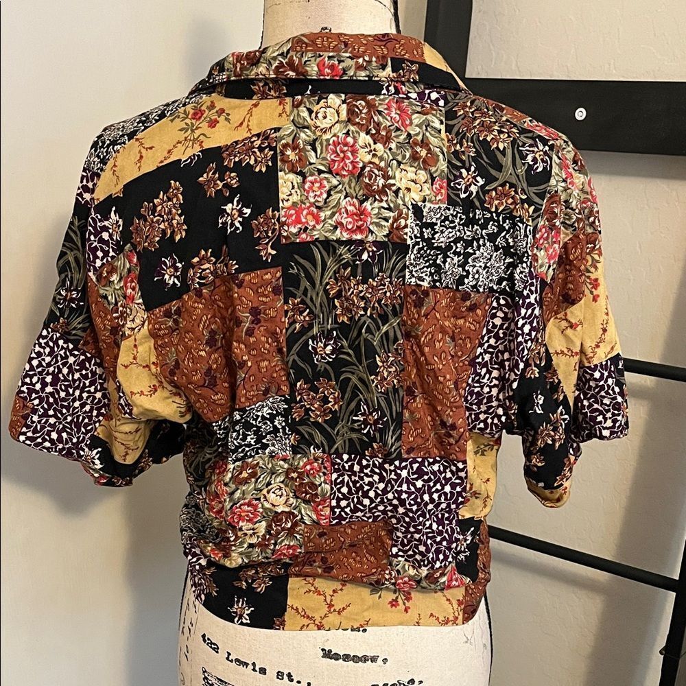 Vintage Virgo II Patchwork Multi Design Bohemian Tie-Front Blouse Hippie - Picture 5 of 9